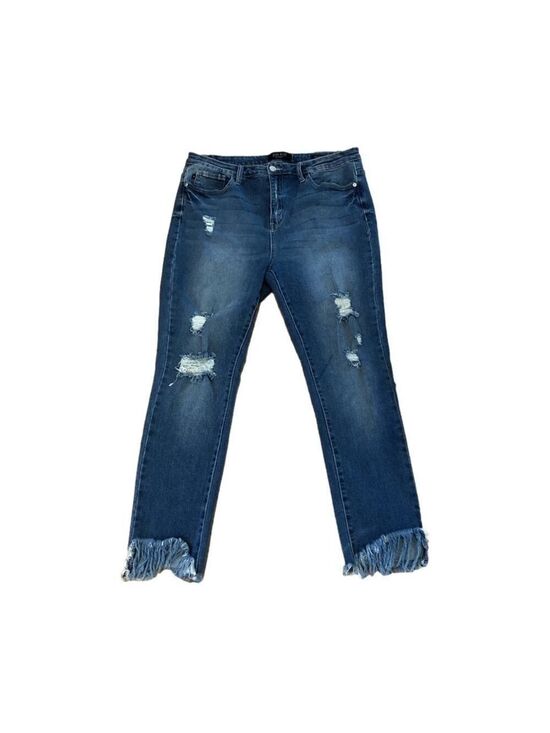 Judy Blue Denim - Judy Blue Size 15/32 Skinny Fit distressed frayed hem highrise medium wash jeans